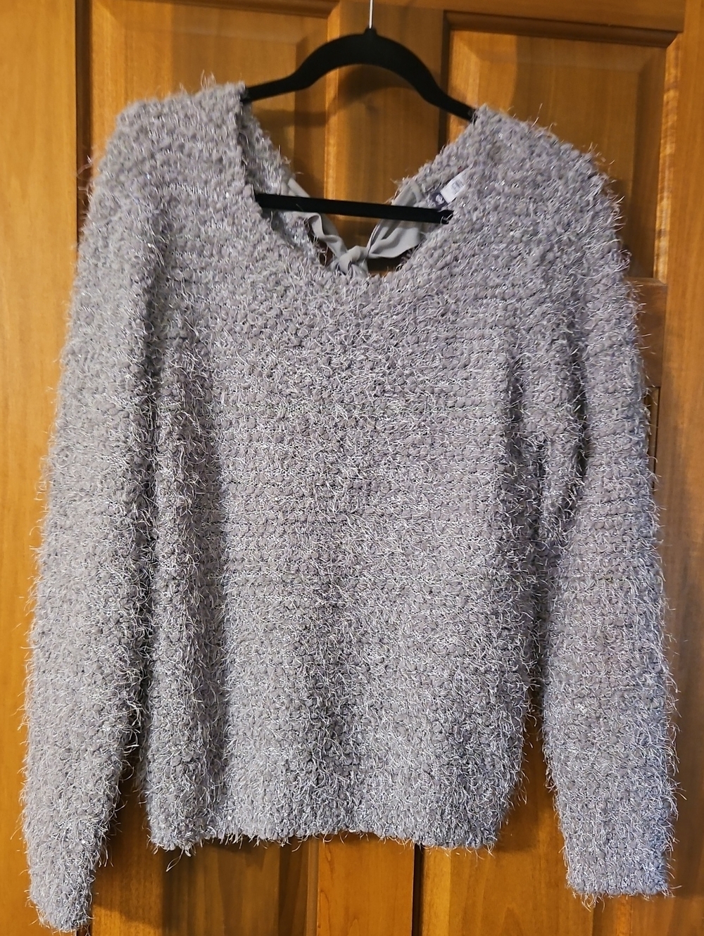 Jennifer Lopez Light Gray Fuzzy V-Neck Sweater